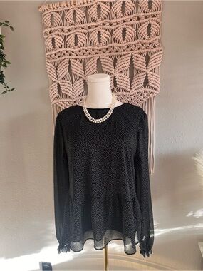 LOFT Black Polka Dot Long-Sleeve Blouse (Necklace not included)